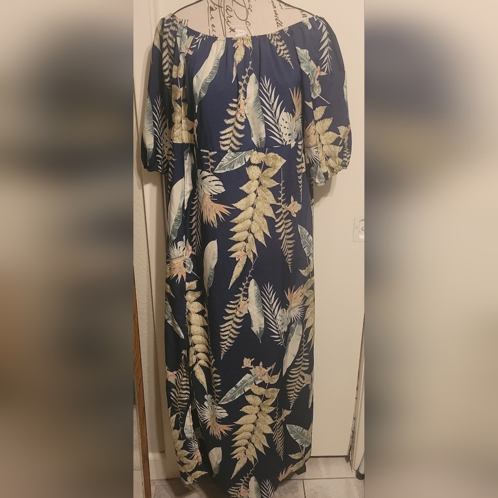 Shein Curve Off Shoulder Tropical Print Maxi Dress Sz 0XL